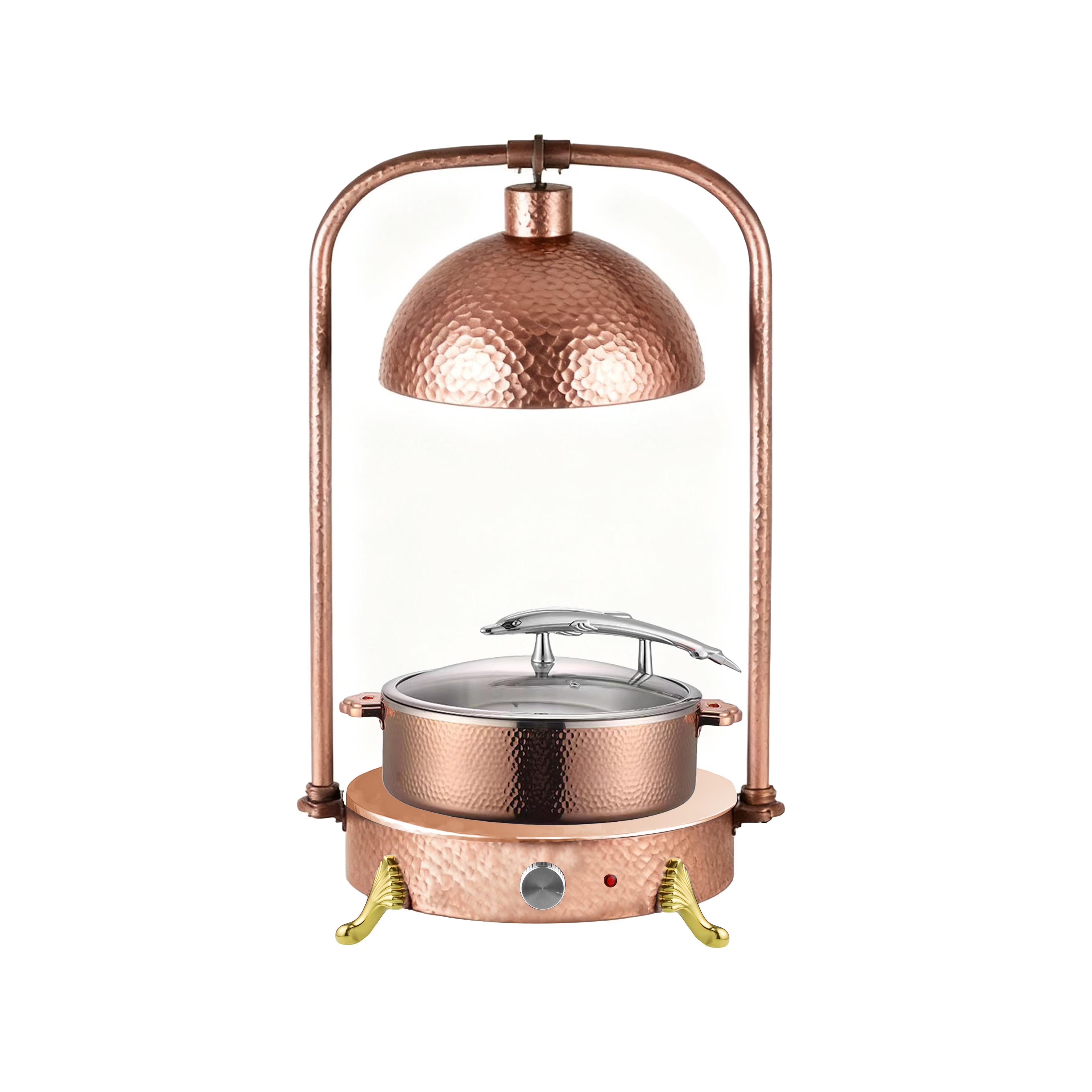 Rose Gold Hammered Stainless Steel Hanging Food Heating Lamp