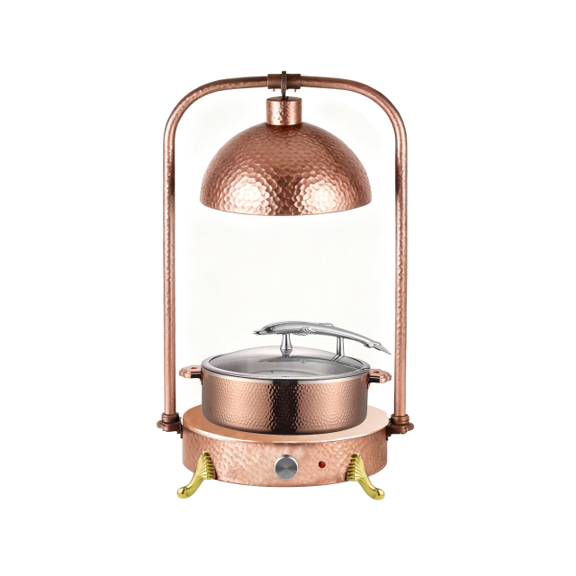 Rose Gold Hammered Stainless Steel Hanging Food Heating Lamp