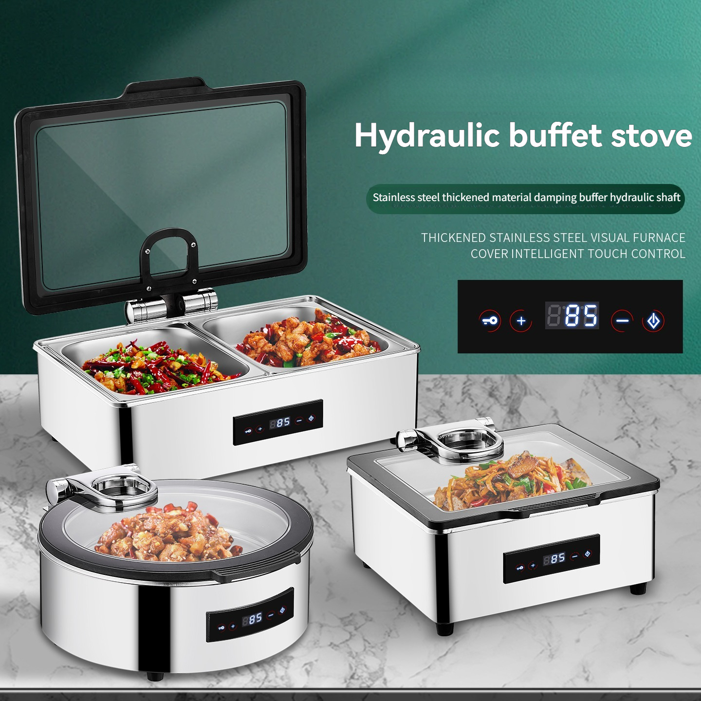 6/9L Stainless Steel Buffet Warmer with Hydraulic Black Ring