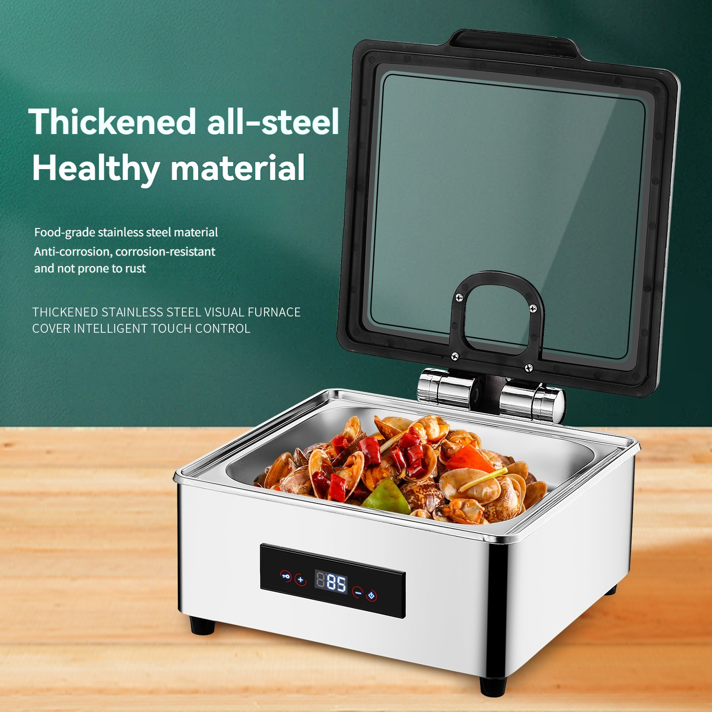 6/9L Stainless Steel Buffet Warmer with Hydraulic Black Ring