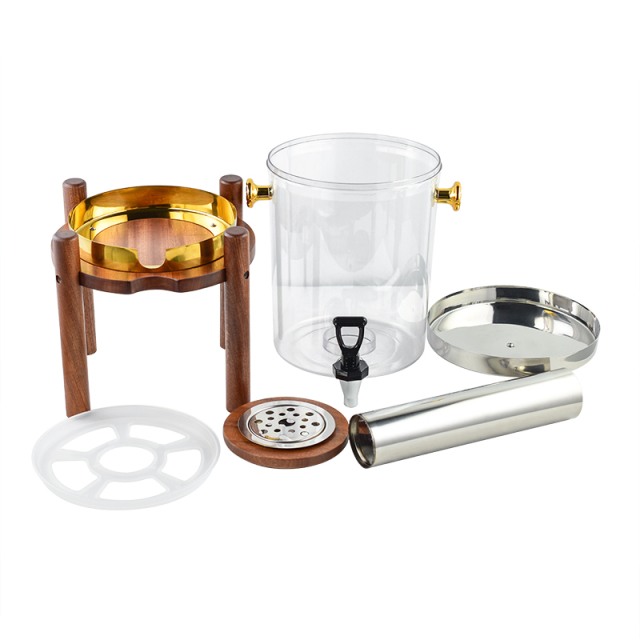8L Single Head Beverage Dispenser with Sapele Wood Stand, PC Tank and PE Ice Core, Commercial Buffet Drink Server | Factory Wholesale & OEM Available