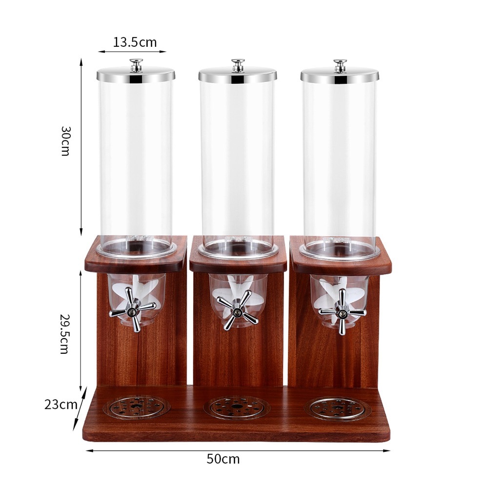 3 x 3.5L Cereal Dispenser with Sapele Wood Stand | Commercial Buffet Server - product view 1