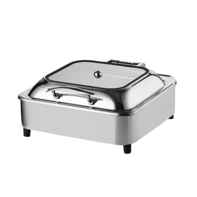 Square Electric Hydraulic Chafing Dish with Fixed Lid, Fish Handle and Rolled Rim 6L