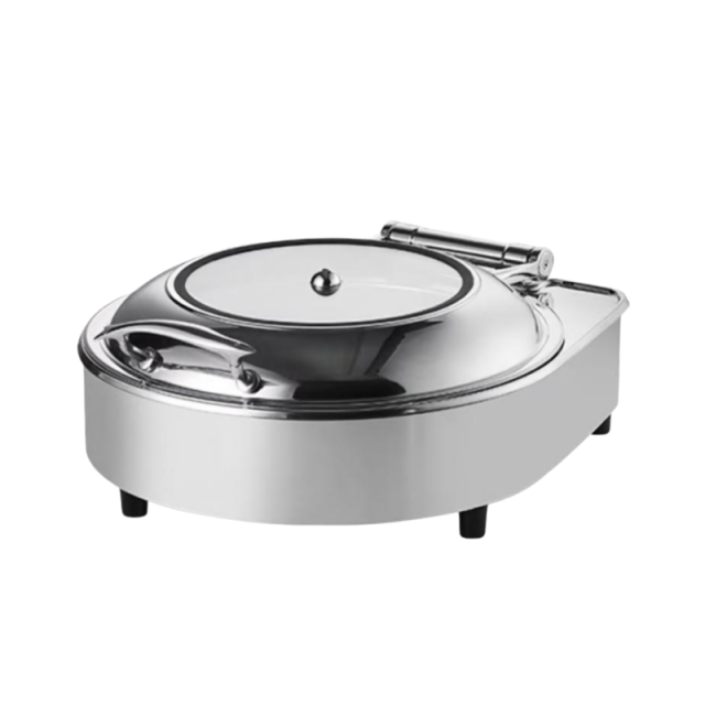 Round Electric Hydraulic Chafing Dish with Fixed Lid, Fish Handle and Rolled Rim 6L