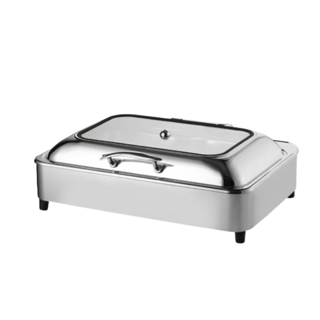 Rectangular Electric Hydraulic Chafing Dish with Fixed Lid, Fish Handle and Rolled Rim 9L