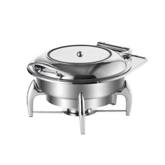Round Hydraulic Chafing Dish with Fixed Lid, Fish Handle and Stand 6L
