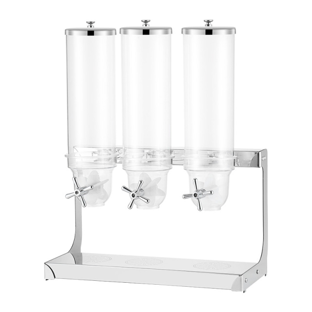 10.5L Round Triple Cereal Dispenser with Stainless Steel Folded Plate Stand