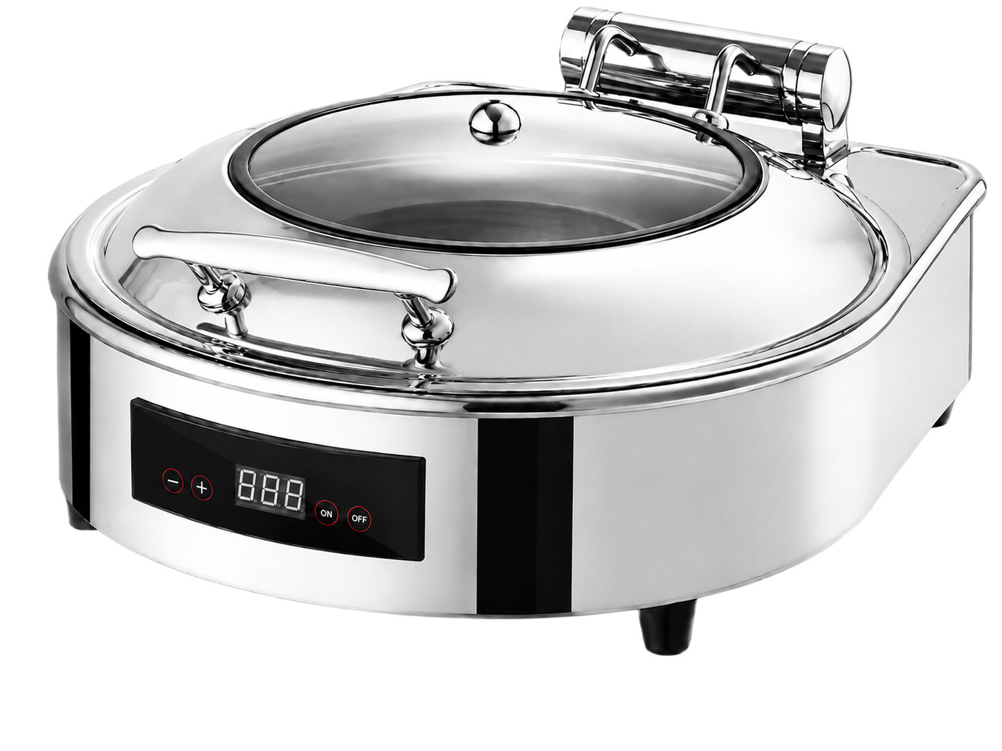 Round Electric Hydraulic Chafing Dish with Detachable Lid, Rolled Rim and Digital Control 6L