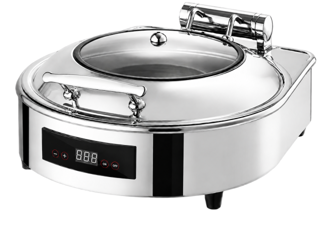 Round Electric Hydraulic Chafing Dish with Detachable Lid, Rolled Rim and Digital Control 6L