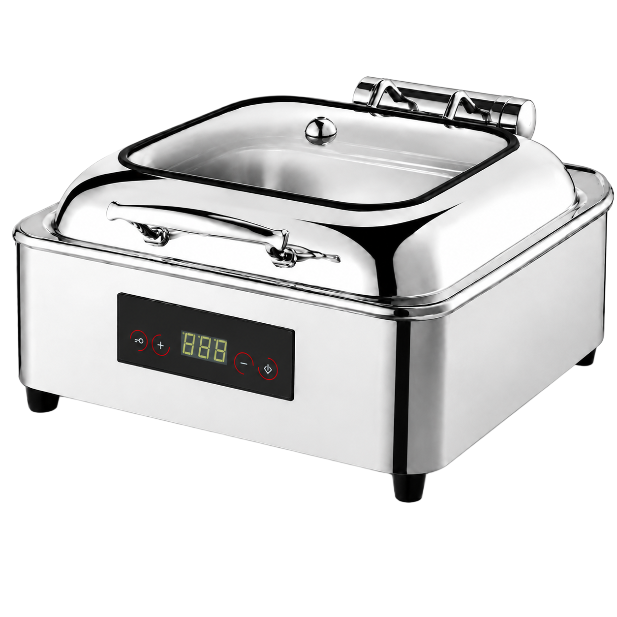Square Electric Hydraulic Chafing Dish with Detachable Lid, Rolled Rim and Digital Control 6L