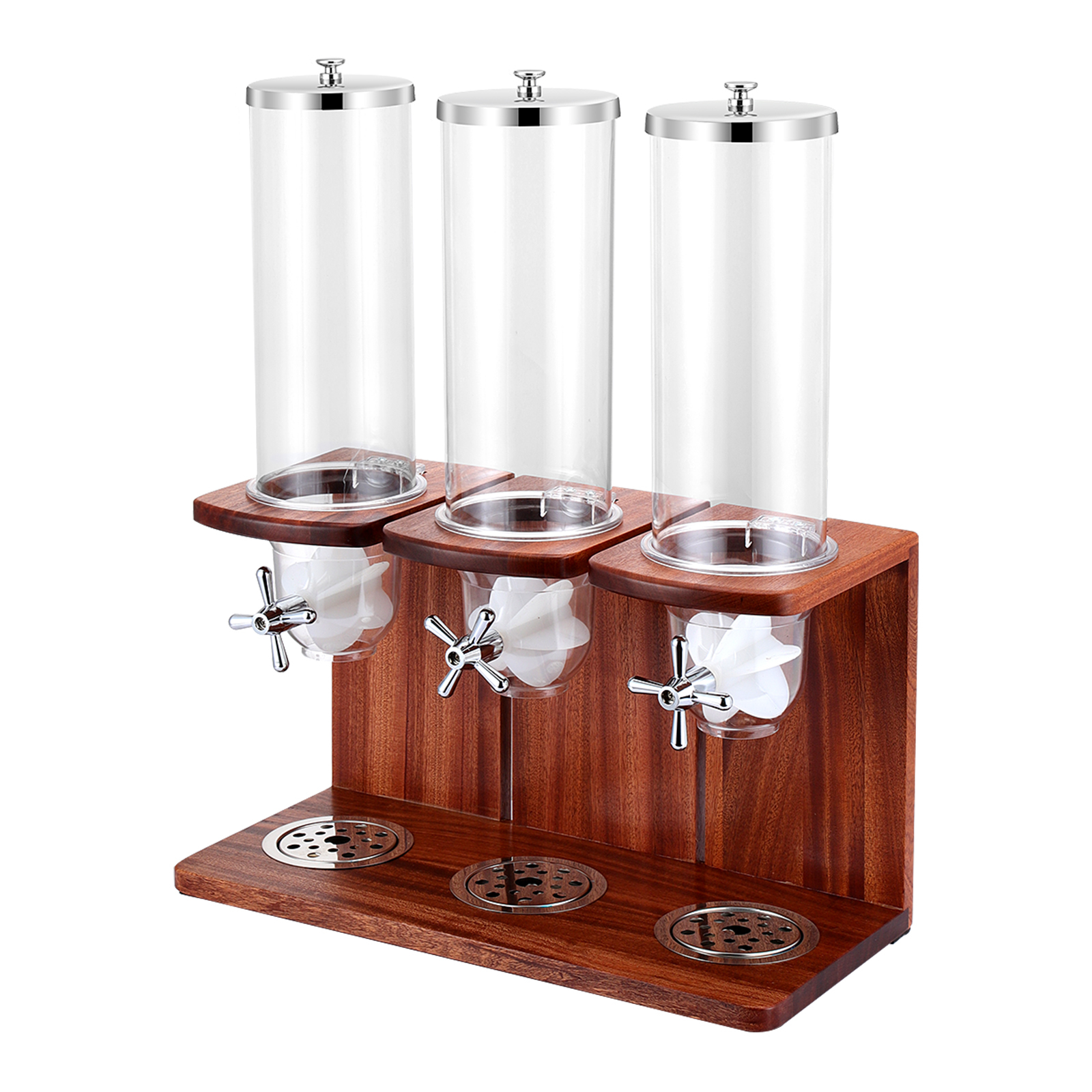 10.5L Round Triple Cereal Dispenser with Sapele Wood A-Style Stand