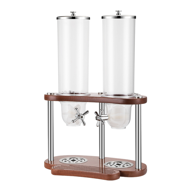 7L Round Double Cereal Dispenser with Sapele Wood B-Style Stand