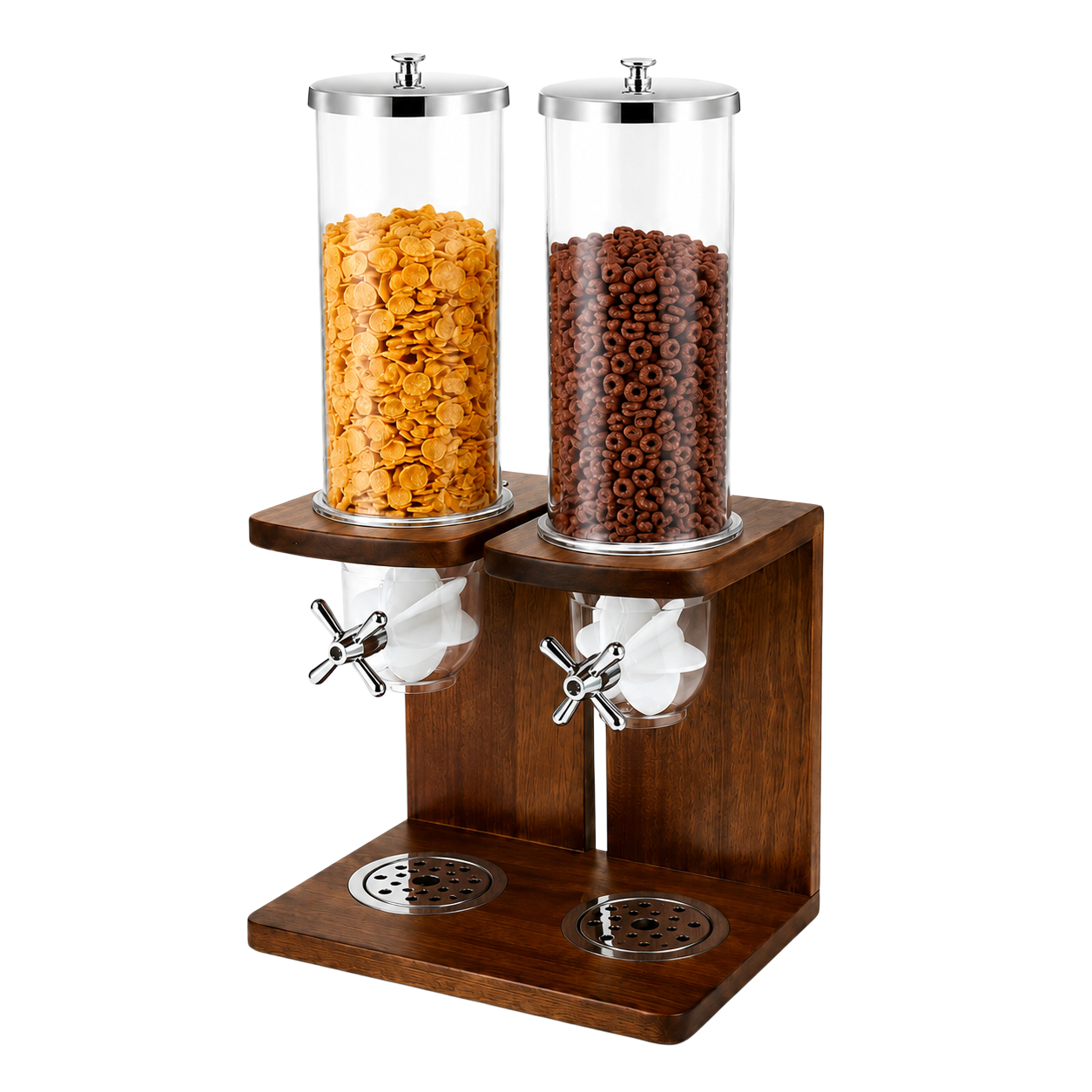7L Round Double Cereal Dispenser with Sapele Wood A-Style Stand