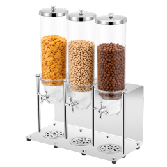 10.5L Round Triple Cereal Dispenser with Stainless Steel Back Plate Stand