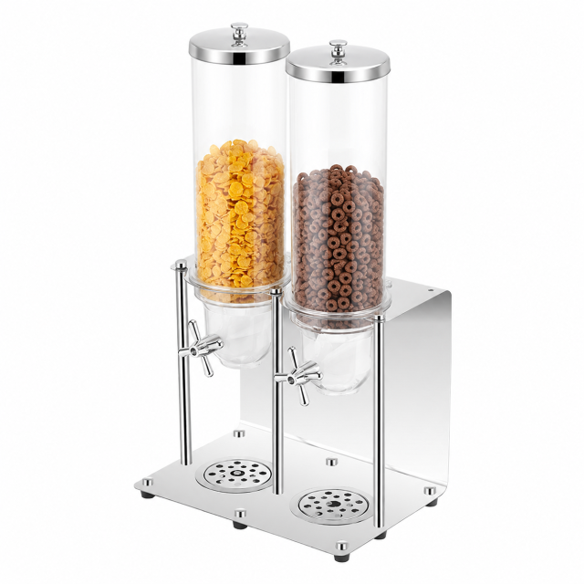 7L Round Double Cereal Dispenser with Stainless Steel Back Plate Stand