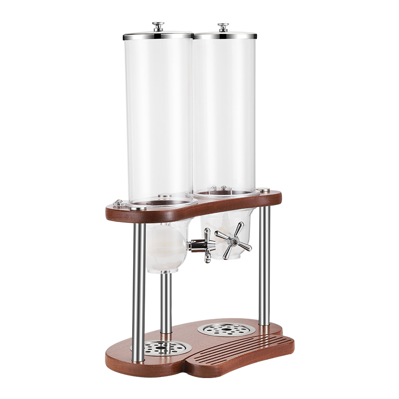 7L Round Double Cereal Dispenser with Sapele Wood B-Style Stand