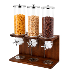 10.5L Round Triple Cereal Dispenser with Sapele Wood A-Style Stand