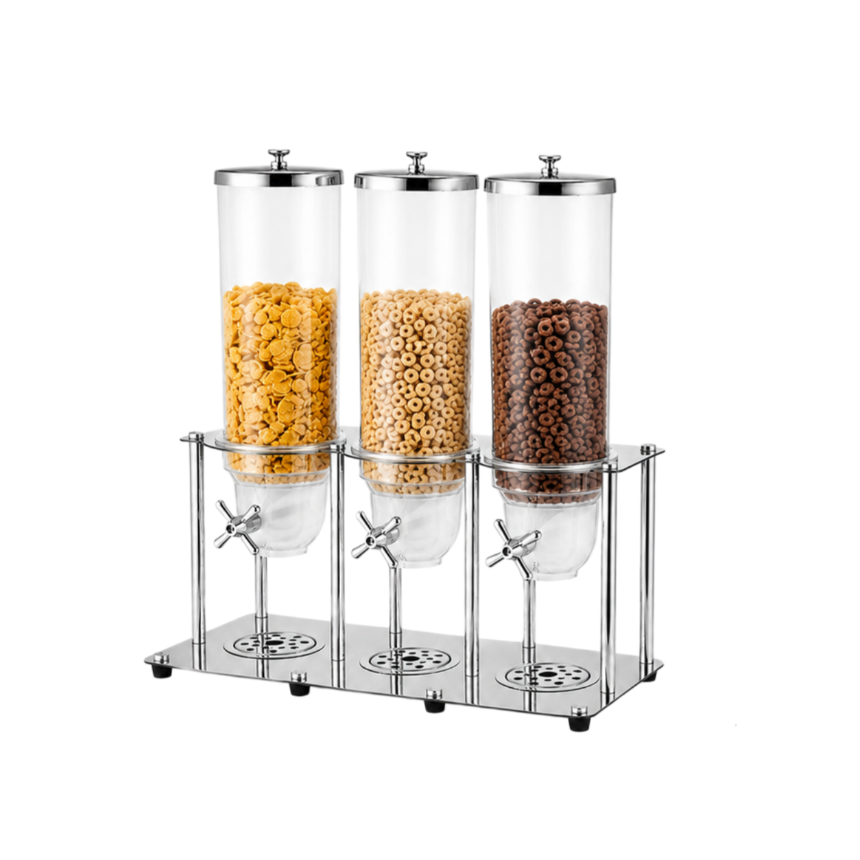 10.5L Round Triple Cereal Dispenser with Stainless Steel Column Stand