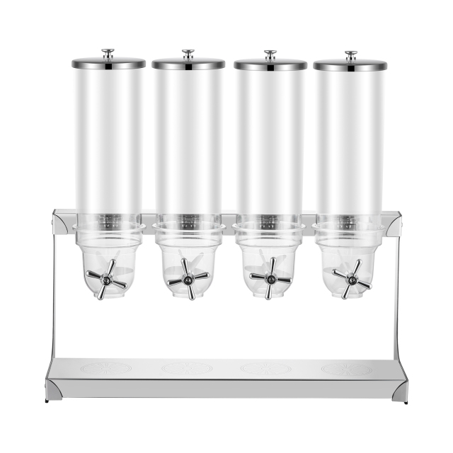 14L Round Four Head Cereal Dispenser with Stainless Steel Folded Plate Stand