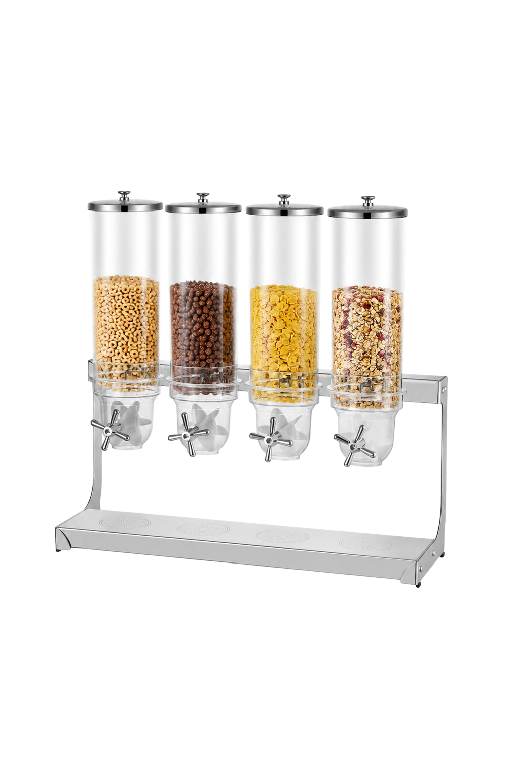 14L Round Four Head Cereal Dispenser with Stainless Steel Folded Plate Stand