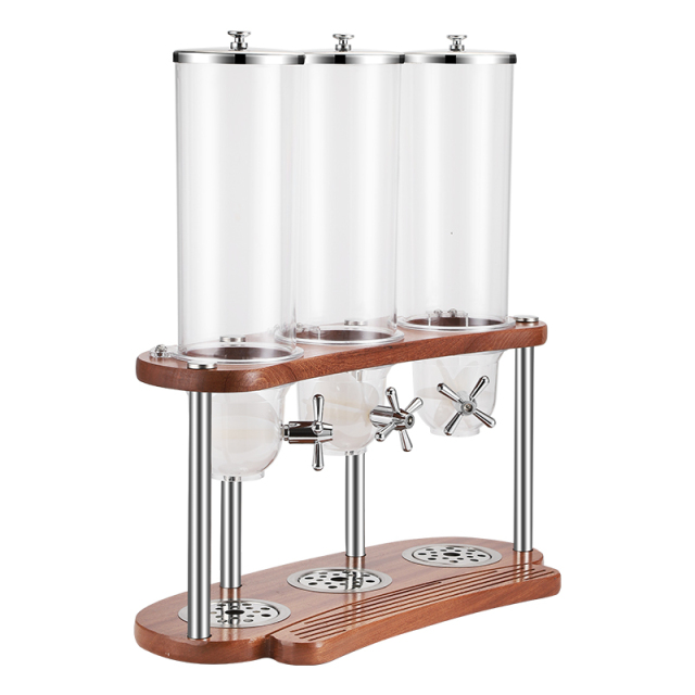10.5L Round Triple Cereal Dispenser with Sapele Wood B-Style Stand