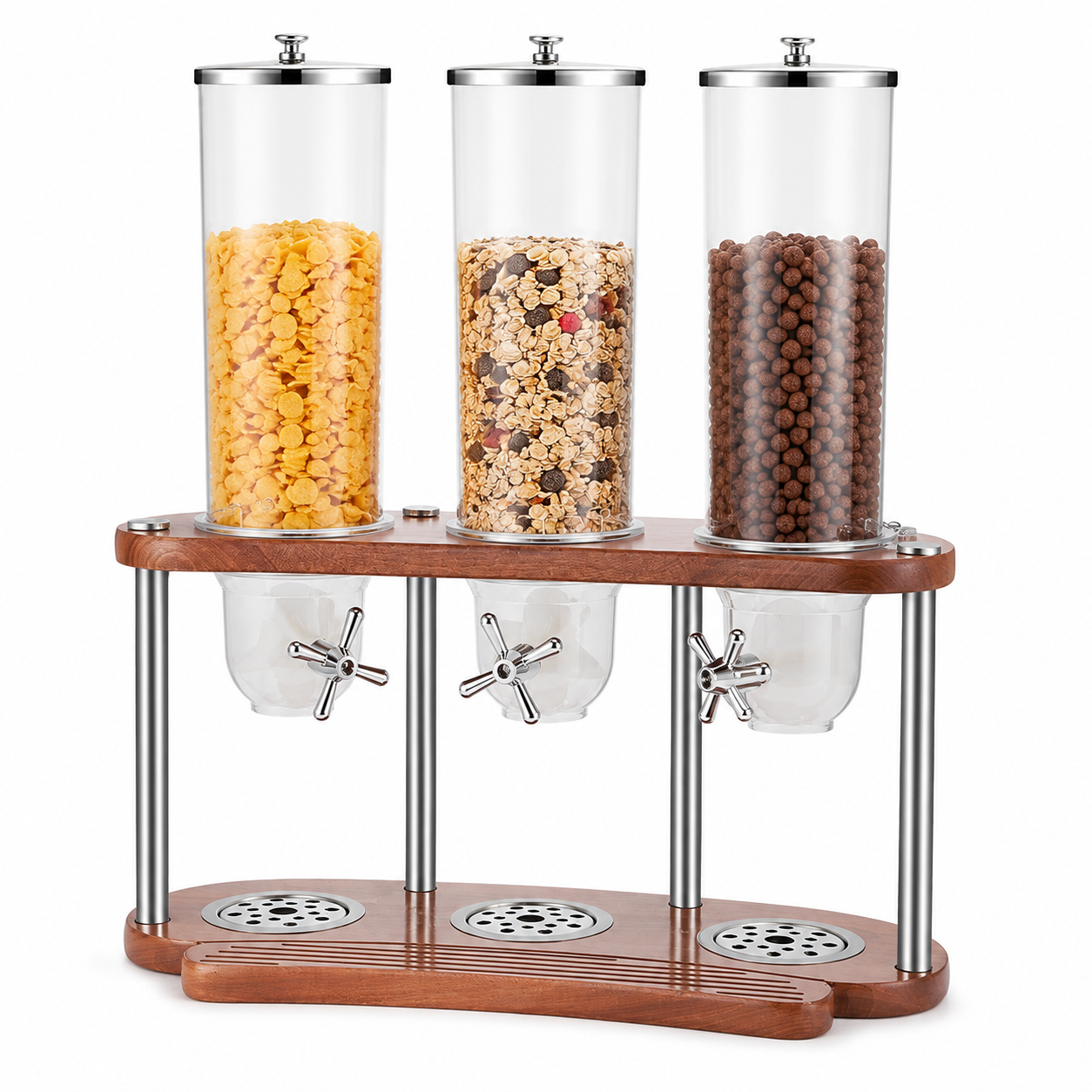 10.5L Round Triple Cereal Dispenser with Sapele Wood B-Style Stand