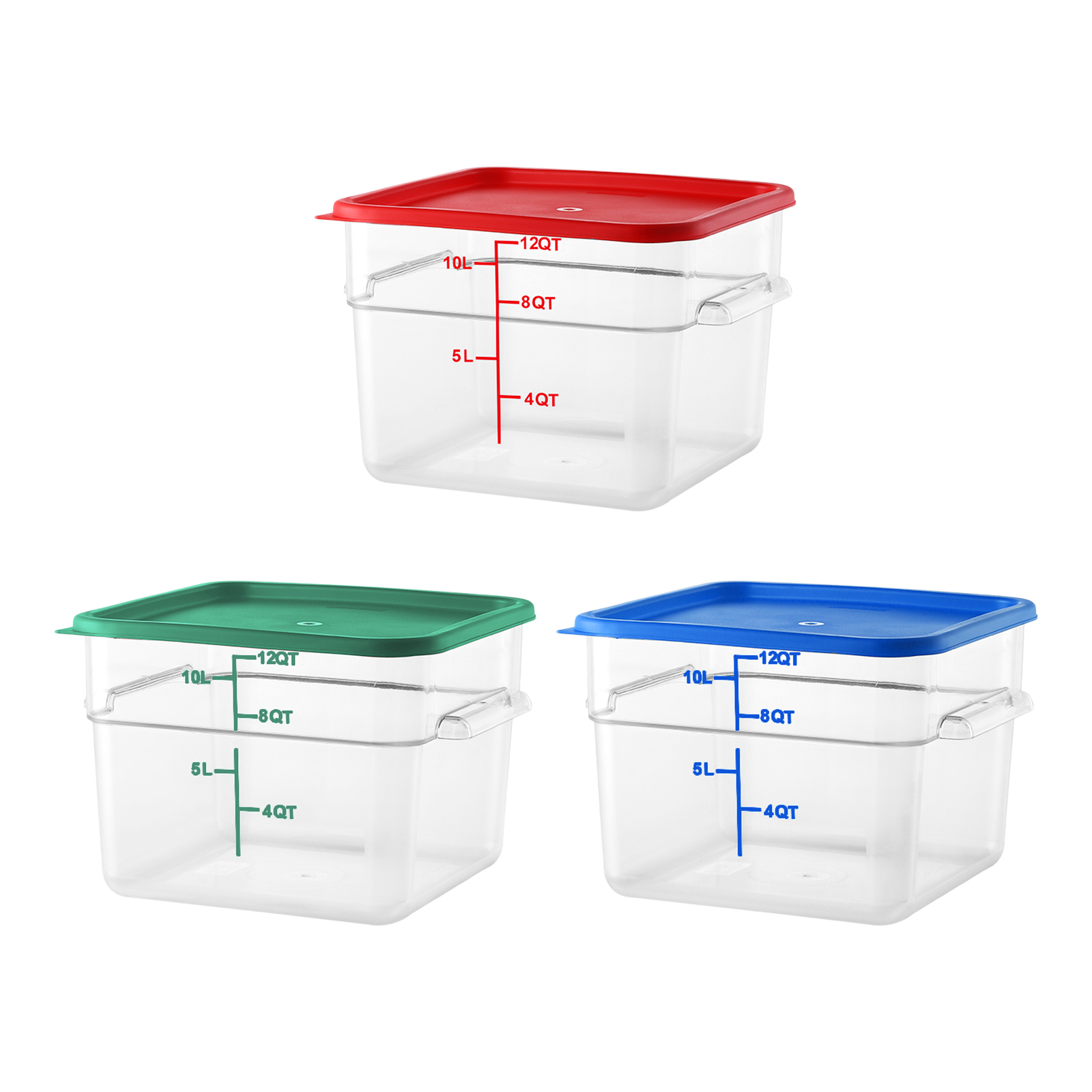 12QT / 12L Clear PC Food Storage Container Set with PE Lid and Printed Graduation