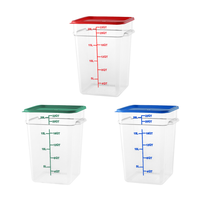 22QT / 22L Clear PC Food Storage Container Set with PE Lid and Printed Graduation