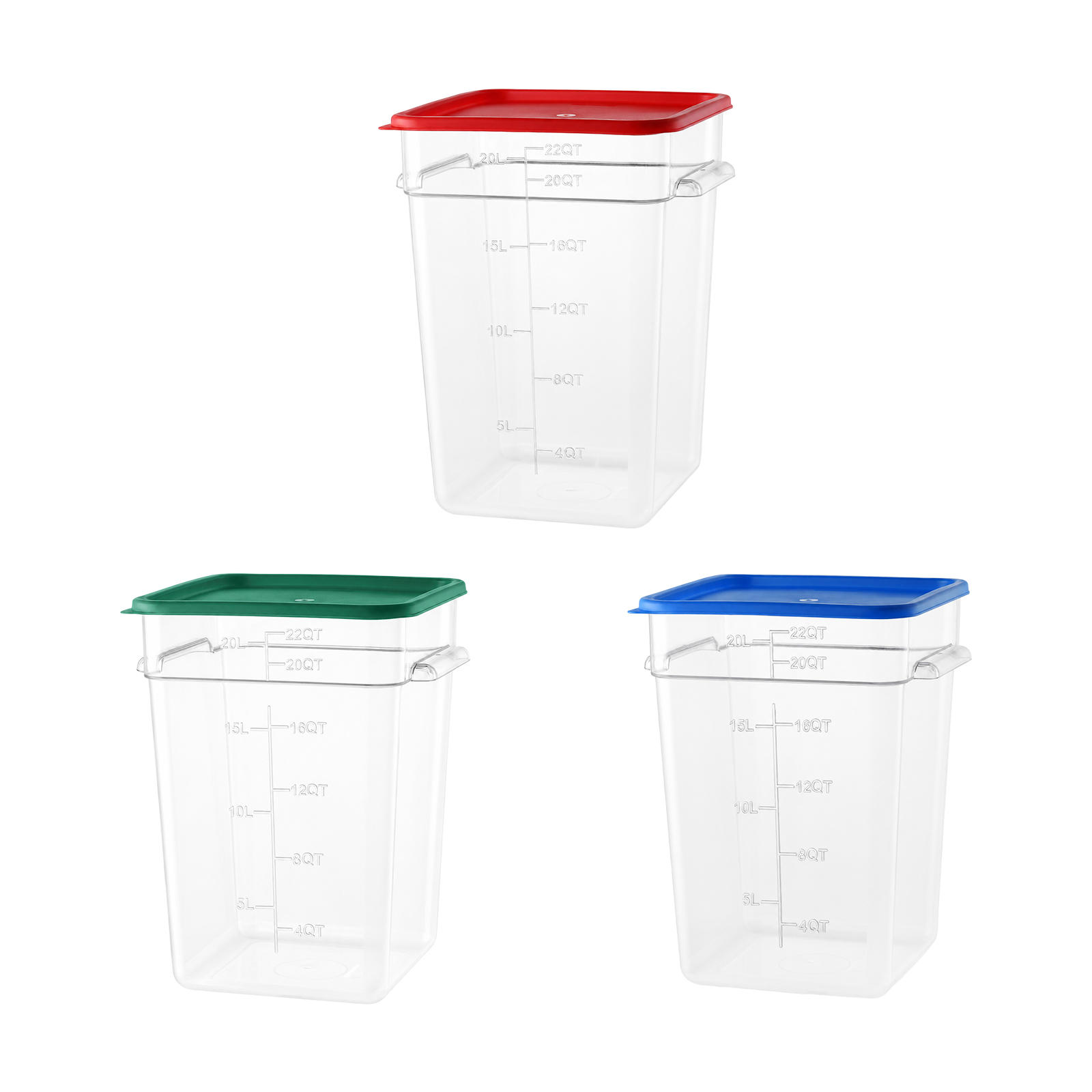 22QT / 22L Clear PC Food Storage Container Set with PE Lid and Embossed Graduation