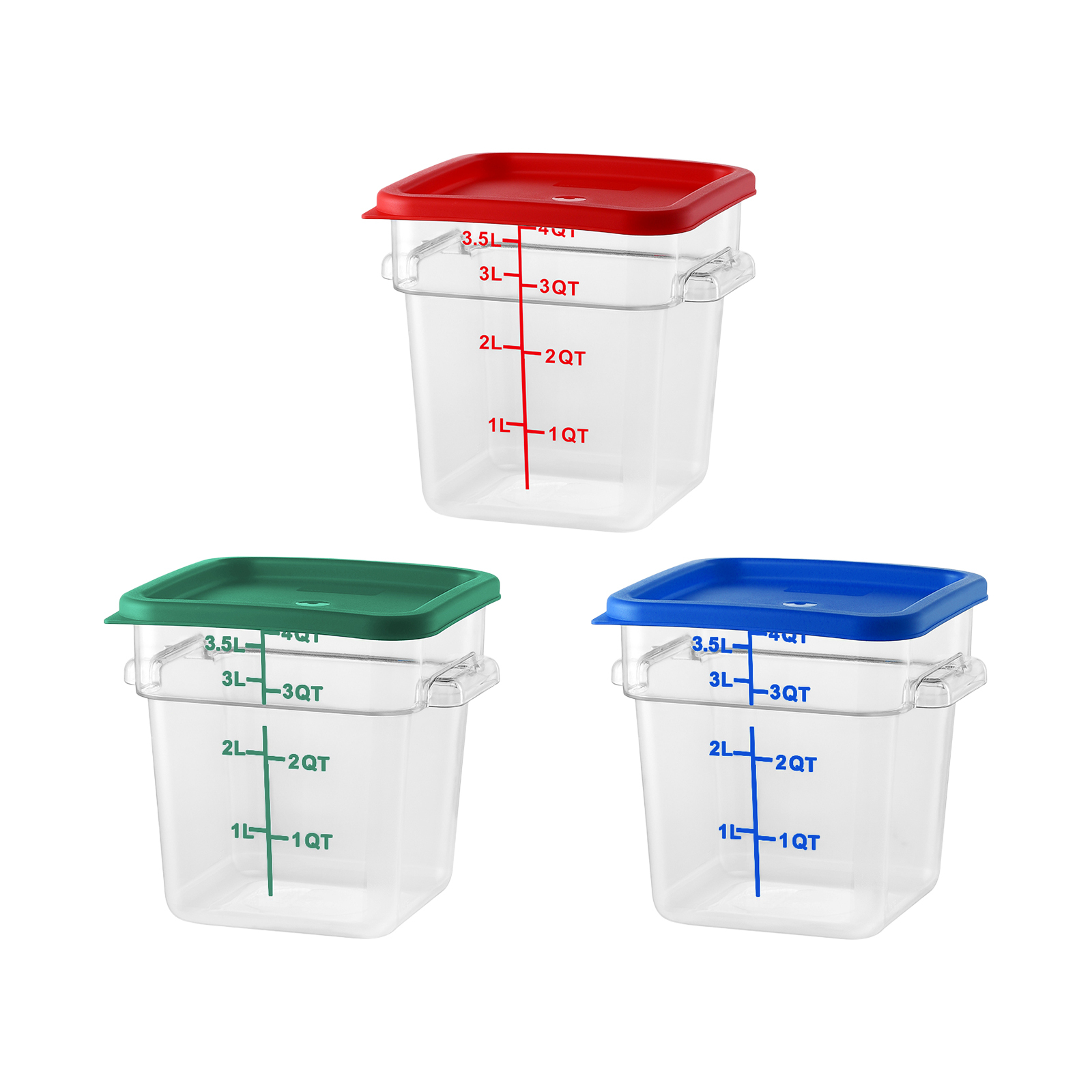 4QT / 4L Clear PC Food Storage Container Set with PE Lid and Printed Graduation