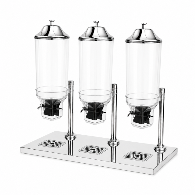 21L Round Triple Cereal Dispenser with Stainless Steel Stand