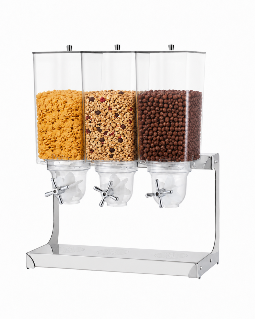 15L Square Triple Cereal Dispenser with Stainless Steel Base
