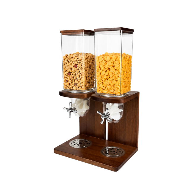10L Square Double Cereal Dispenser with Wood Base