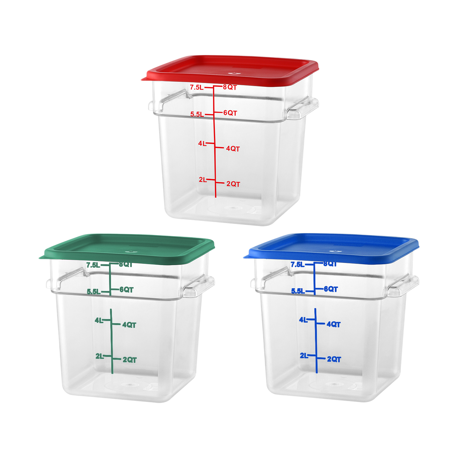 8QT / 8L Clear PC Food Storage Container Set with PE Lid and Printed Graduation