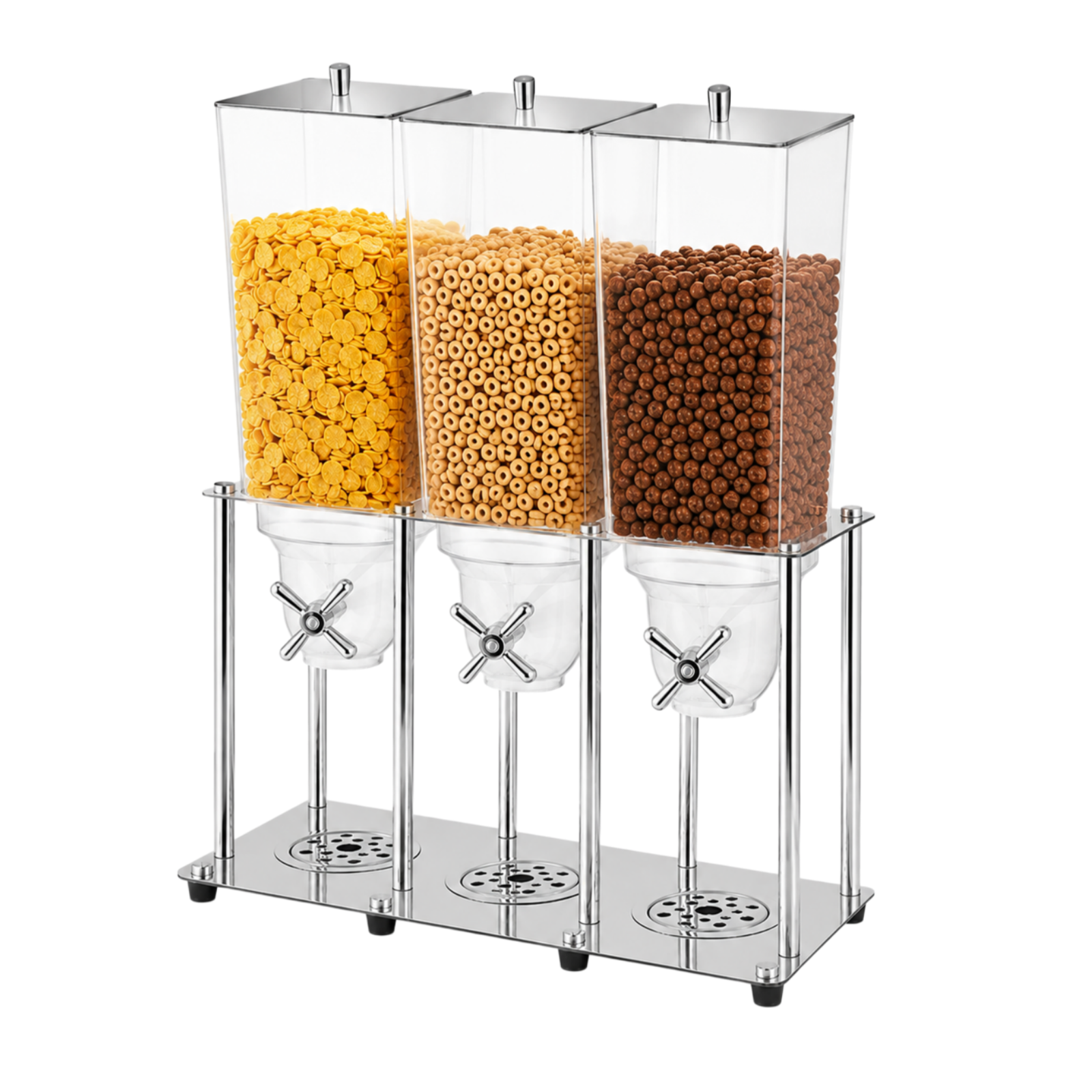 15L Square Triple Cereal Dispenser with Stainless Steel Base