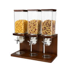 15L Square Triple Cereal Dispenser with Wood Base