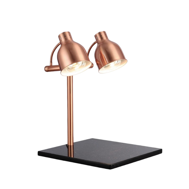 Double Head Straight Arm Food Heat Lamp with Marble Base