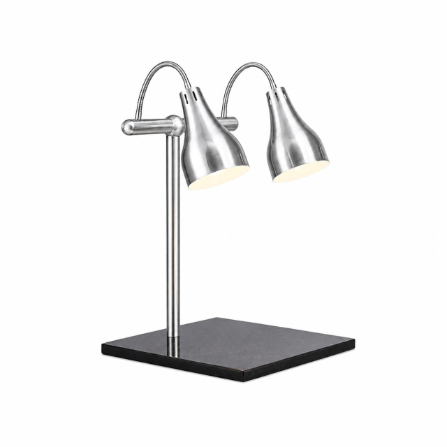 Double Head Straight Arm Food Heat Lamp with Marble Base