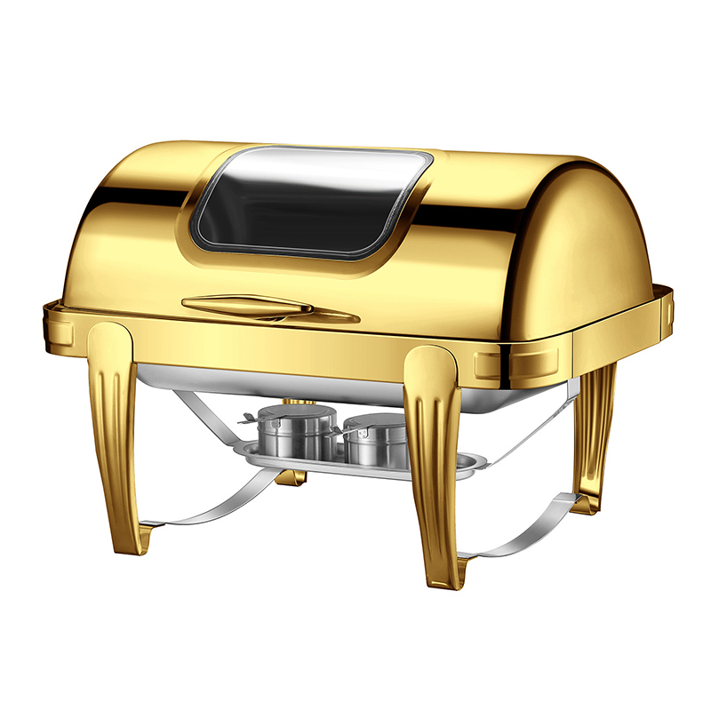 YT-723KS-B 9L Rectangular Roll Top Chafing Dish with Glass Window
