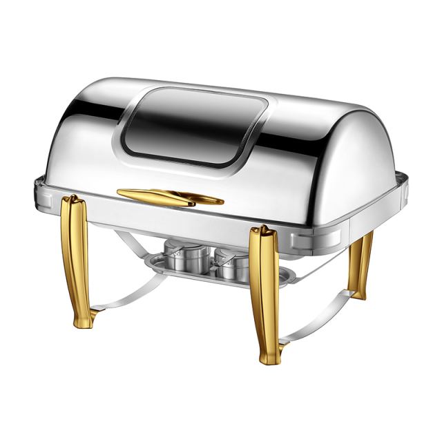 YT-723KS-C 9L Rectangular Roll Top Chafing Dish with Glass Window