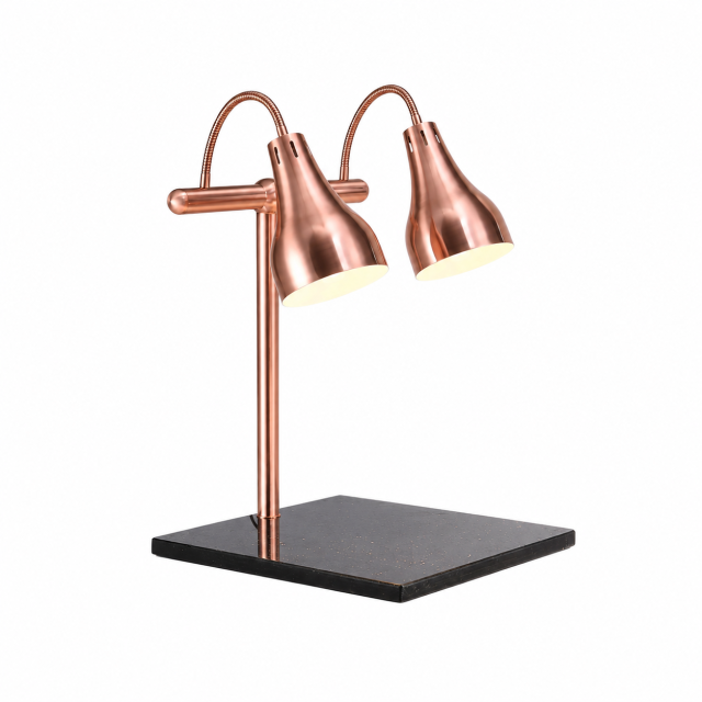 Double Head Straight Arm Food Heat Lamp with Marble Base