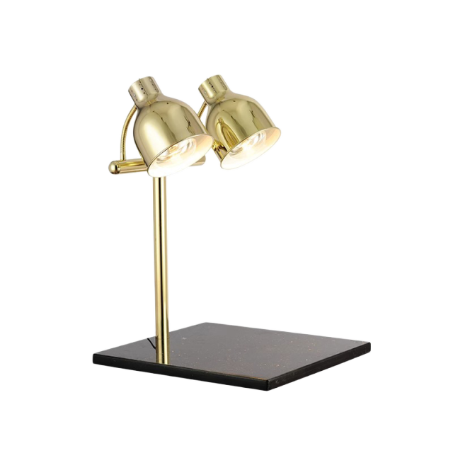 Double Head Straight Arm Food Heat Lamp with Marble Base