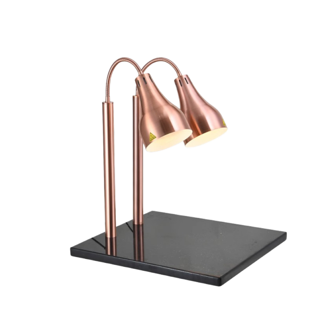 Double Head Straight Arm Food Heat Lamp with Marble Base