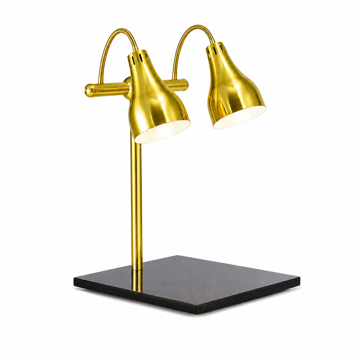 Double Head Straight Arm Food Heat Lamp with Marble Base