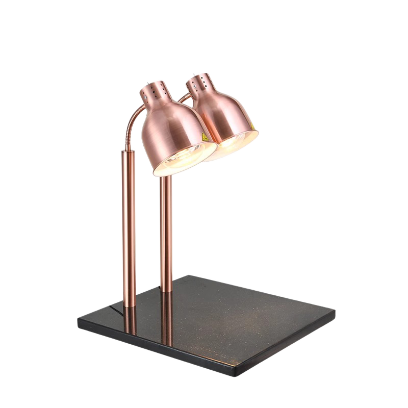 Double Head Straight Arm Food Heat Lamp with Marble Base