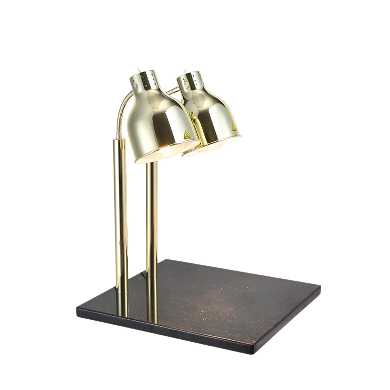 Double Head Straight Arm Food Heat Lamp with Marble Base