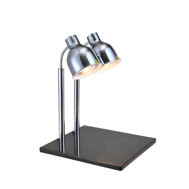 Double Head Straight Arm Food Heat Lamp with Marble Base