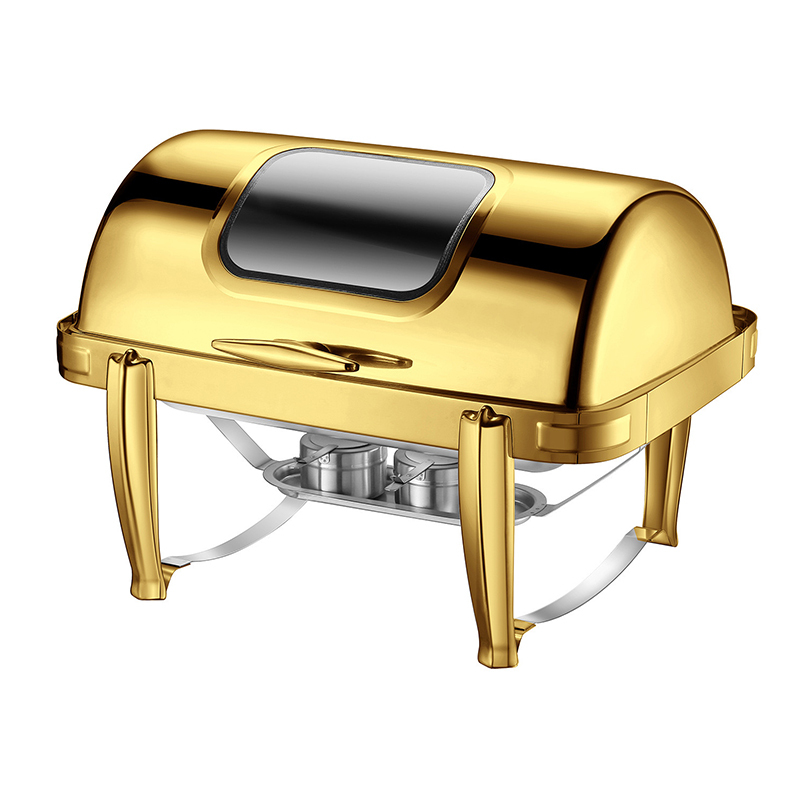 YT-723KS-C 9L Rectangular Roll Top Chafing Dish with Glass Window