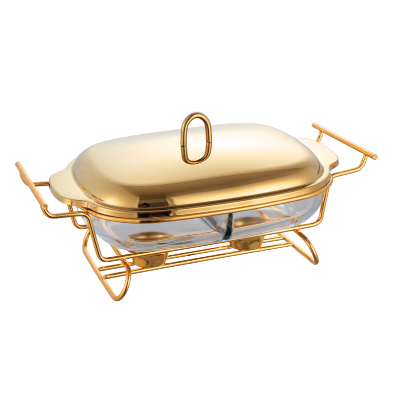 3L Oval Divided Glass Chafing Dish with Stainless Steel Lid