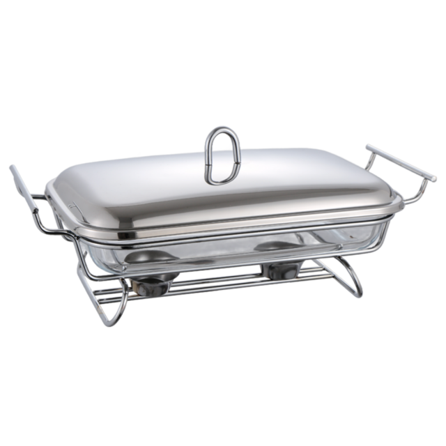 3L Rectangular Glass Chafing Dish with Stainless Steel Lid